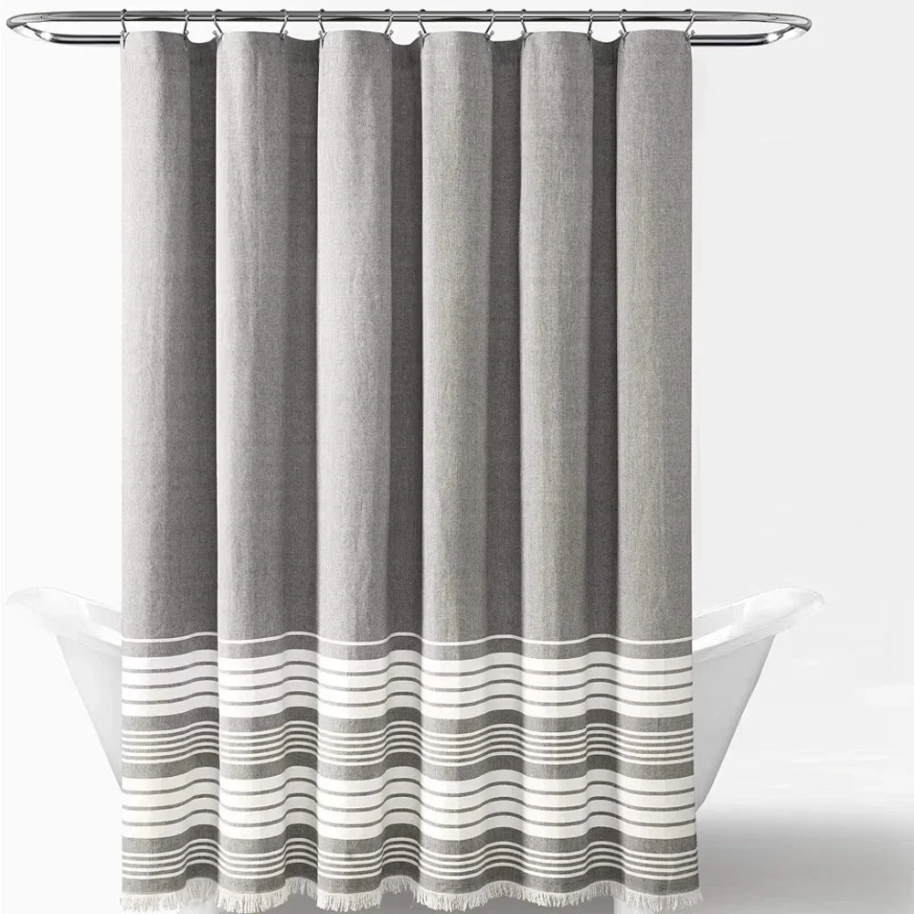 Lush Decor Nantucket Yarn Dyed Cotton Blend Tassel Fringe Shower Curtain 72x72”